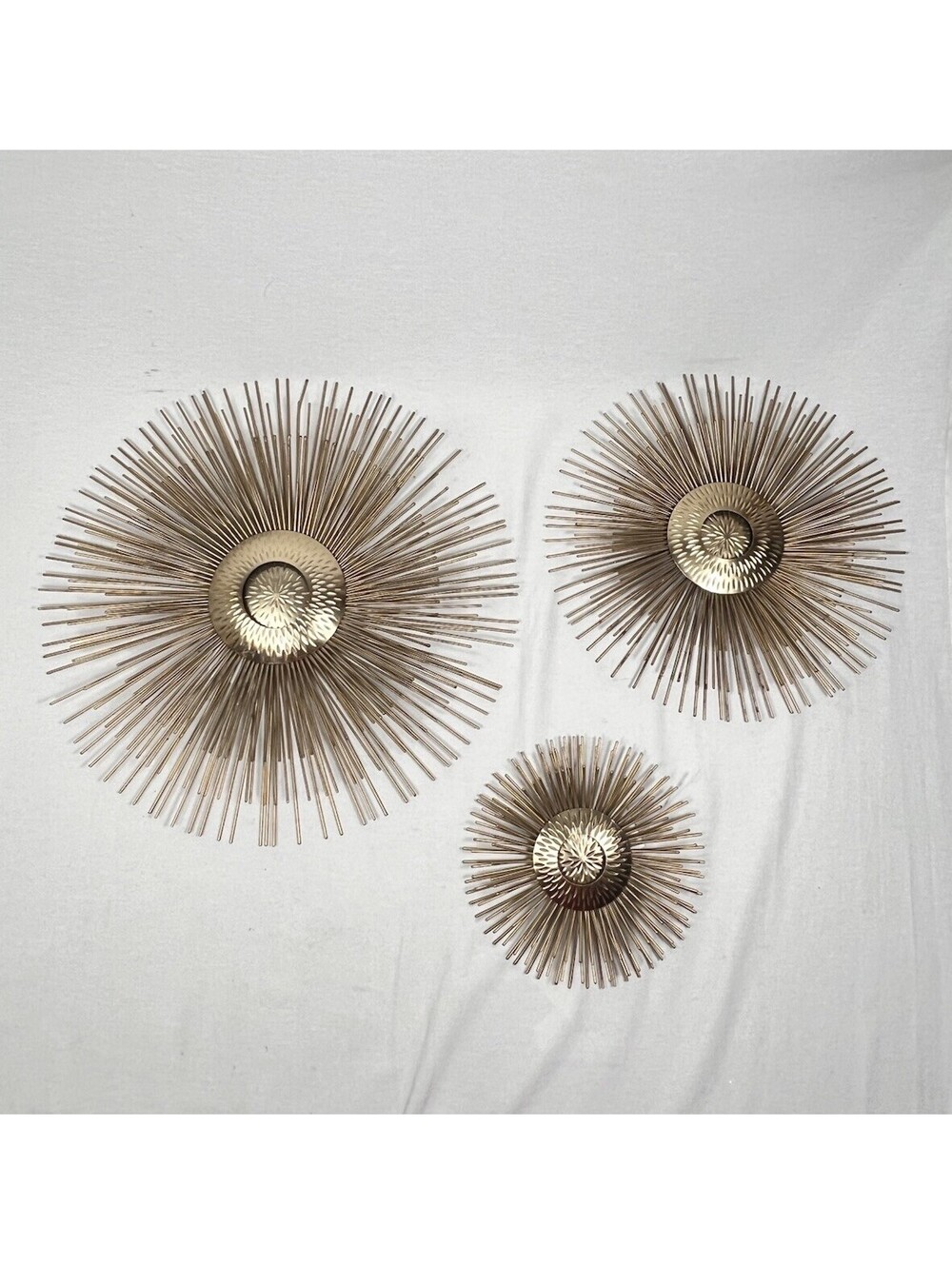 MCM Jere Style Brass Metal Atomic Starburst Sputnik Wall Set of 3 Brutalist EUC